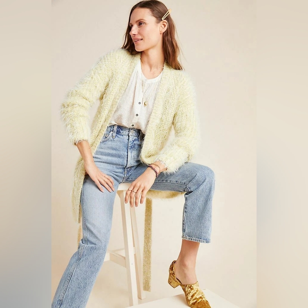 Anthropologie Larkin Yellow Shimmer Knit Cardigan Size XXSP